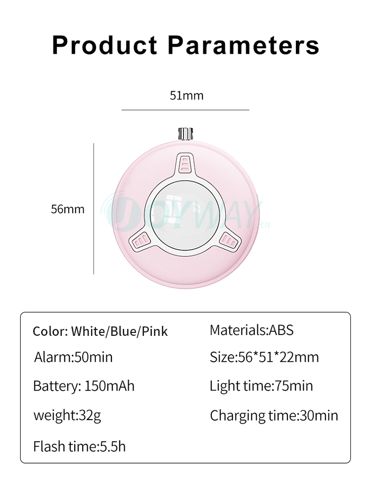 Personal Alarm,JW1508,56*51*22mm,White/Blue/Pink