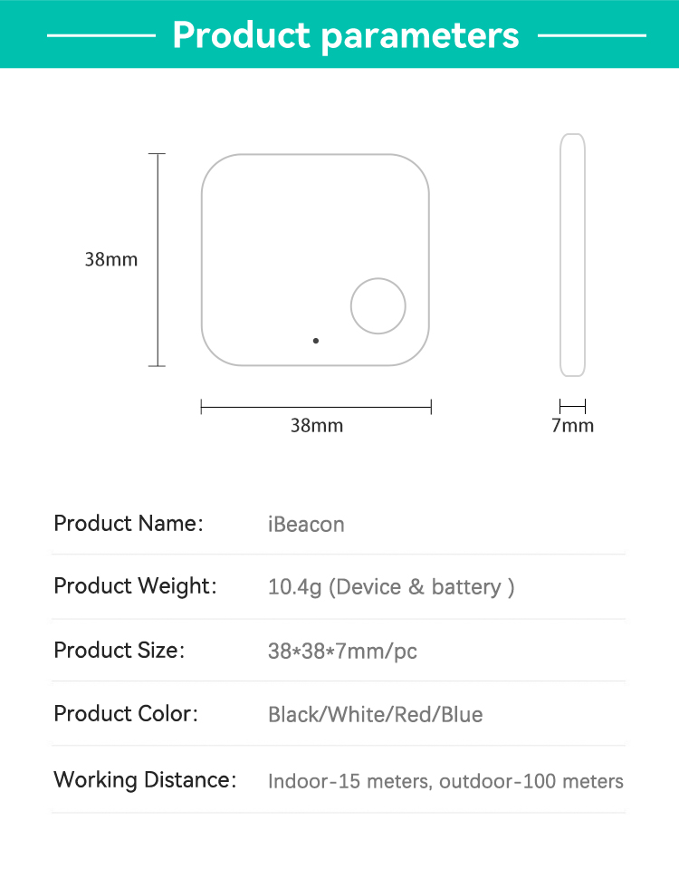[HOT] iBeacon/Eddystone,JW1405B（可配置）,38*38*7mm,White/Black/Red/Blue